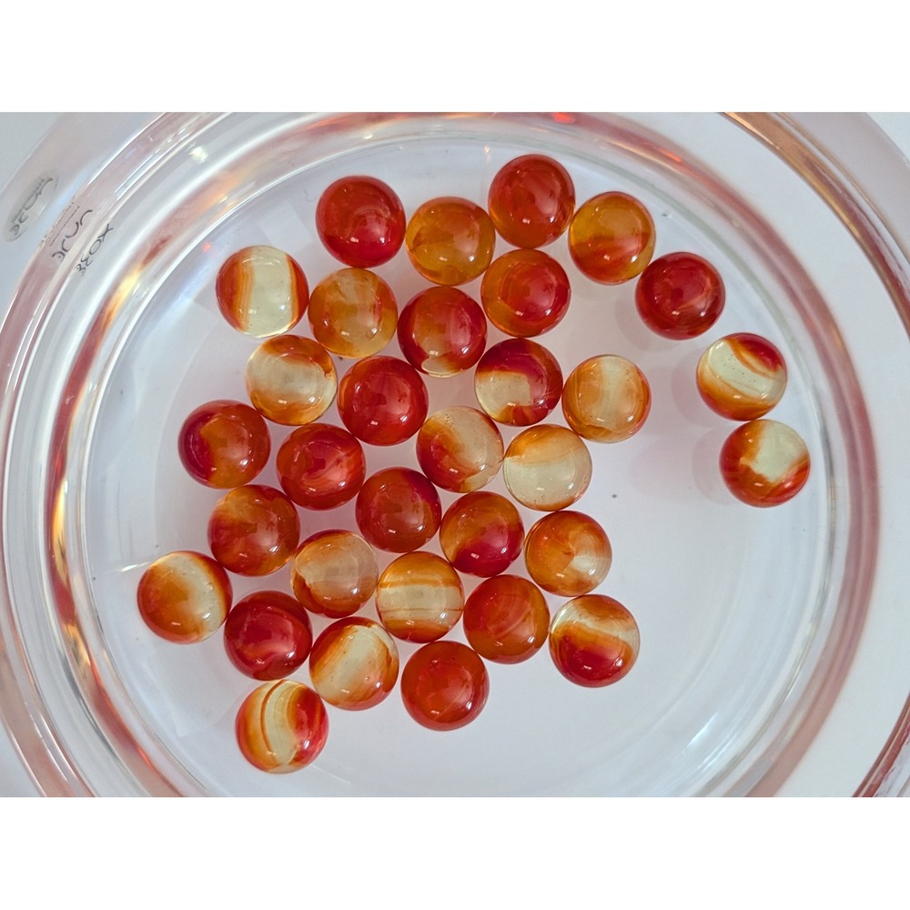 33 Vintage Akro Agate Popeye Marbles RED VASELINE CAT EYE UV Glow Uranium Glass